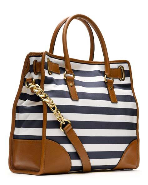 michael michael kors large hamilton striped canvas tote|michael kors hamilton satchel bag.